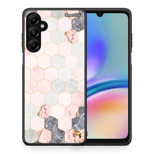 Θήκη Samsung Galaxy A05s Hexagon Pink Marble από τη Smartfits με σχέδιο στο πίσω μέρος και μαύρο περίβλημα | Samsung Galaxy A05s Hexagon Pink Marble case with colorful back and black bezels
