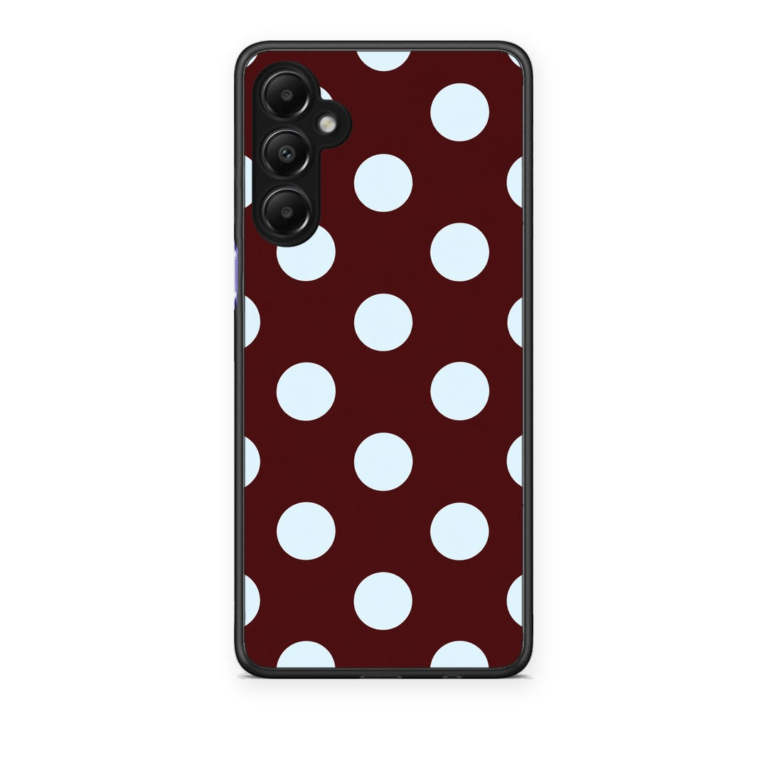 Θήκη Samsung Galaxy A05s Pale Blue Large Polka Dots on Burgundy από τη Smartfits με σχέδιο στο πίσω μέρος και μαύρο περίβλημα | Samsung Galaxy A05s Pale Blue Large Polka Dots on Burgundy case with colorful back and black bezels