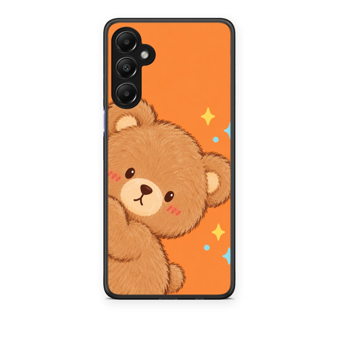 Θήκη Samsung Galaxy A05s Peekaboo Teddy on Orange από τη Smartfits με σχέδιο στο πίσω μέρος και μαύρο περίβλημα | Samsung Galaxy A05s Peekaboo Teddy on Orange case with colorful back and black bezels