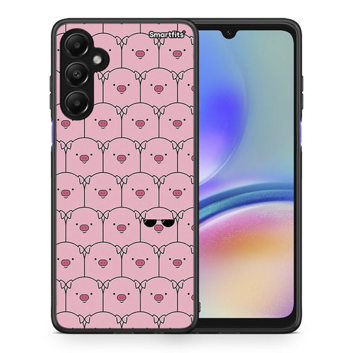 Θήκη Samsung Galaxy A05s Pig Glasses από τη Smartfits με σχέδιο στο πίσω μέρος και μαύρο περίβλημα | Samsung Galaxy A05s Pig Glasses case with colorful back and black bezels