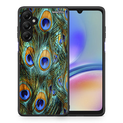 Θήκη Samsung Galaxy A05s Real Peacock Feathers από τη Smartfits με σχέδιο στο πίσω μέρος και μαύρο περίβλημα | Samsung Galaxy A05s Real Peacock Feathers case with colorful back and black bezels