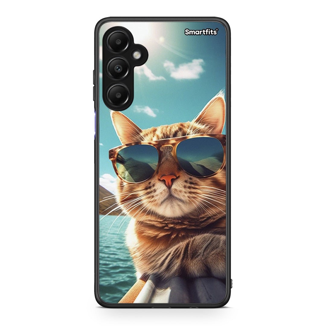 Samsung Galaxy A05s Summer Cat θήκη από τη Smartfits με σχέδιο στο πίσω μέρος και μαύρο περίβλημα | Smartphone case with colorful back and black bezels by Smartfits