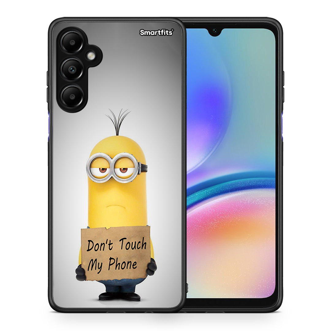 Θήκη Samsung Galaxy A05s Minion Text από τη Smartfits με σχέδιο στο πίσω μέρος και μαύρο περίβλημα | Samsung Galaxy A05s Minion Text case with colorful back and black bezels