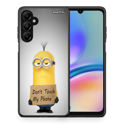 Θήκη Samsung Galaxy A05s Minion Text από τη Smartfits με σχέδιο στο πίσω μέρος και μαύρο περίβλημα | Samsung Galaxy A05s Minion Text case with colorful back and black bezels