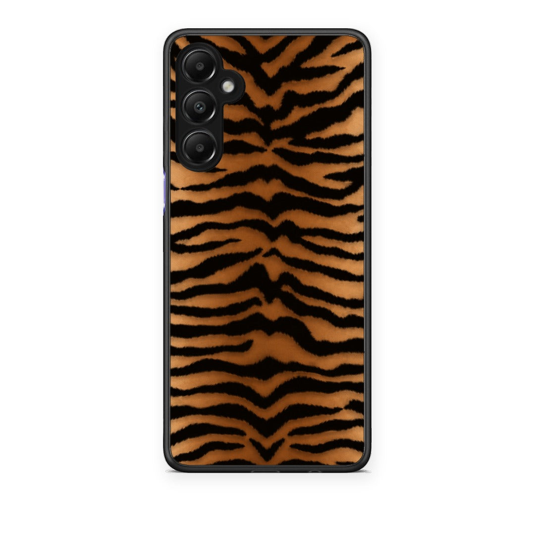 Θήκη Samsung Galaxy A05s Tiger Print Orange and Black από τη Smartfits με σχέδιο στο πίσω μέρος και μαύρο περίβλημα | Samsung Galaxy A05s Tiger Print Orange and Black case with colorful back and black bezels