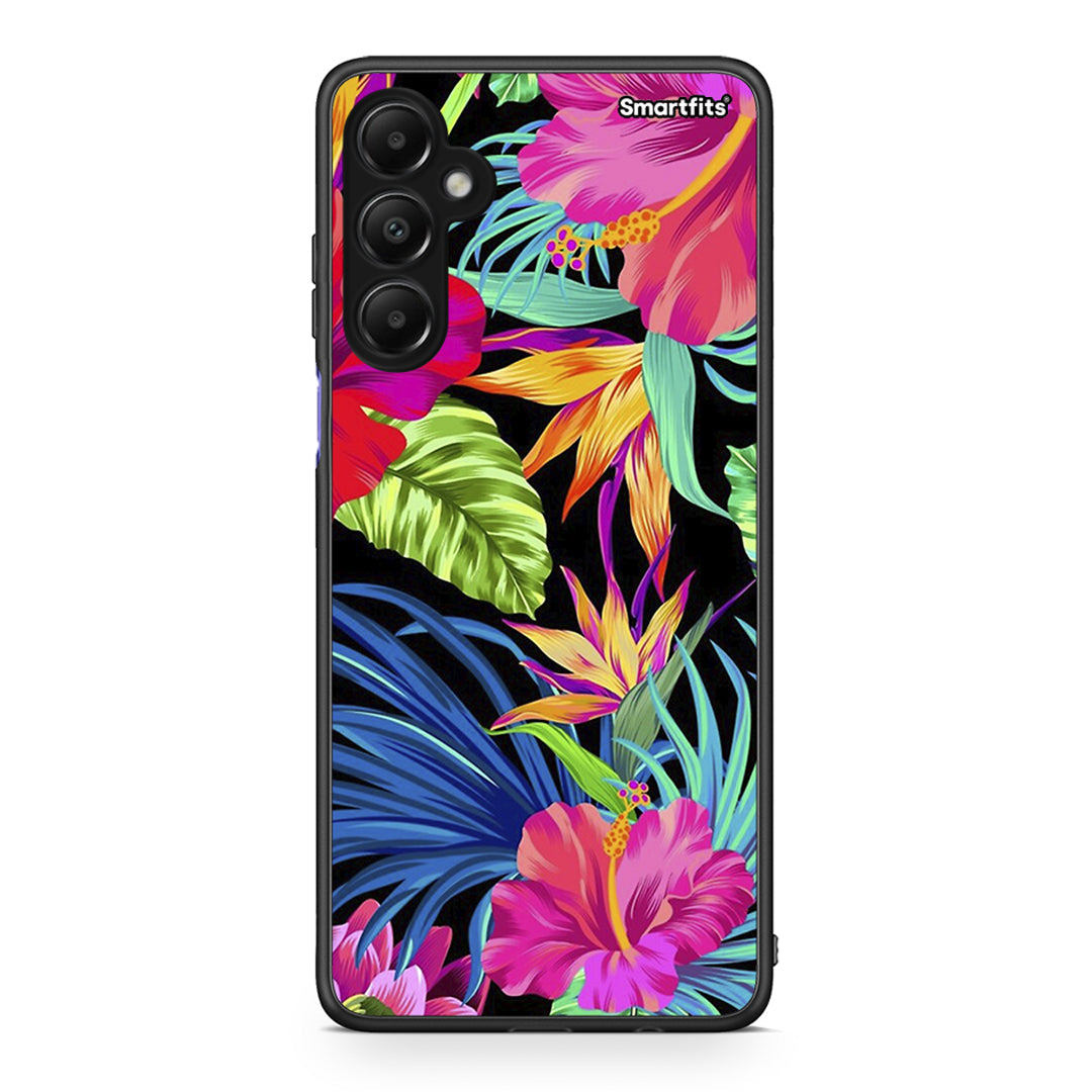 Samsung Galaxy A05s Tropical Flowers θήκη από τη Smartfits με σχέδιο στο πίσω μέρος και μαύρο περίβλημα | Smartphone case with colorful back and black bezels by Smartfits