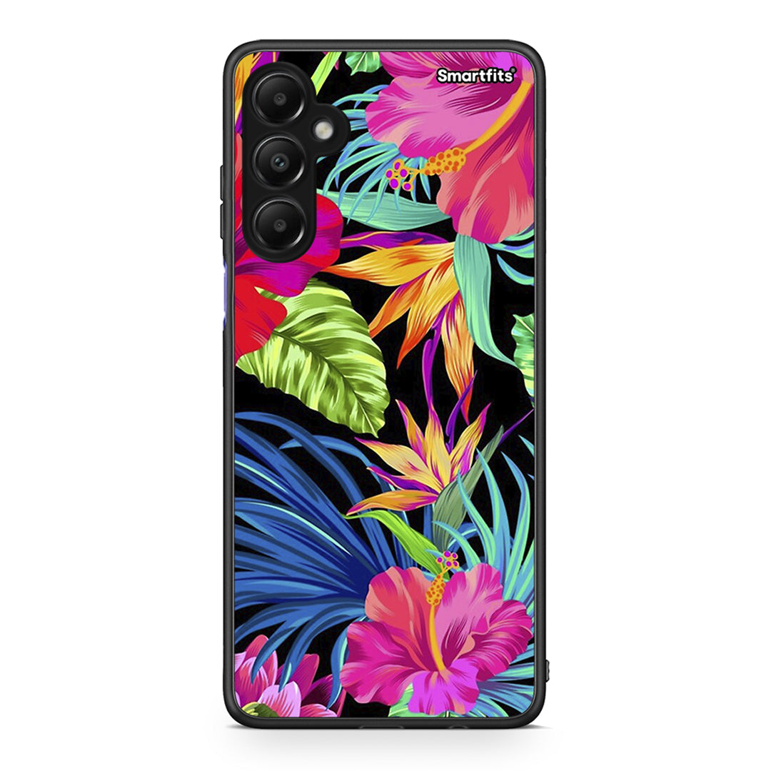 Samsung Galaxy A05s Tropical Flowers θήκη από τη Smartfits με σχέδιο στο πίσω μέρος και μαύρο περίβλημα | Smartphone case with colorful back and black bezels by Smartfits