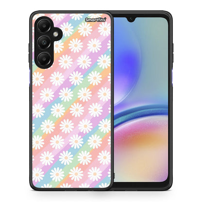 Θήκη Samsung Galaxy A05s White Daisies από τη Smartfits με σχέδιο στο πίσω μέρος και μαύρο περίβλημα | Samsung Galaxy A05s White Daisies case with colorful back and black bezels