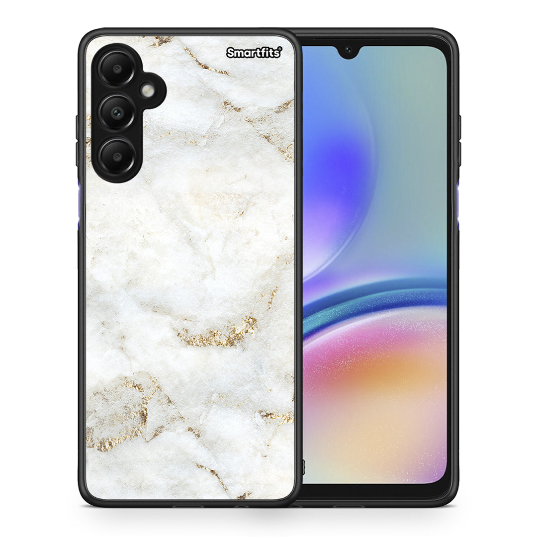 Θήκη Samsung Galaxy A05s White Gold Marble από τη Smartfits με σχέδιο στο πίσω μέρος και μαύρο περίβλημα | Samsung Galaxy A05s White Gold Marble case with colorful back and black bezels