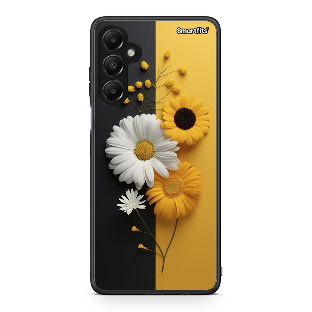 Samsung Galaxy A05s Yellow Daisies θήκη από τη Smartfits με σχέδιο στο πίσω μέρος και μαύρο περίβλημα | Smartphone case with colorful back and black bezels by Smartfits