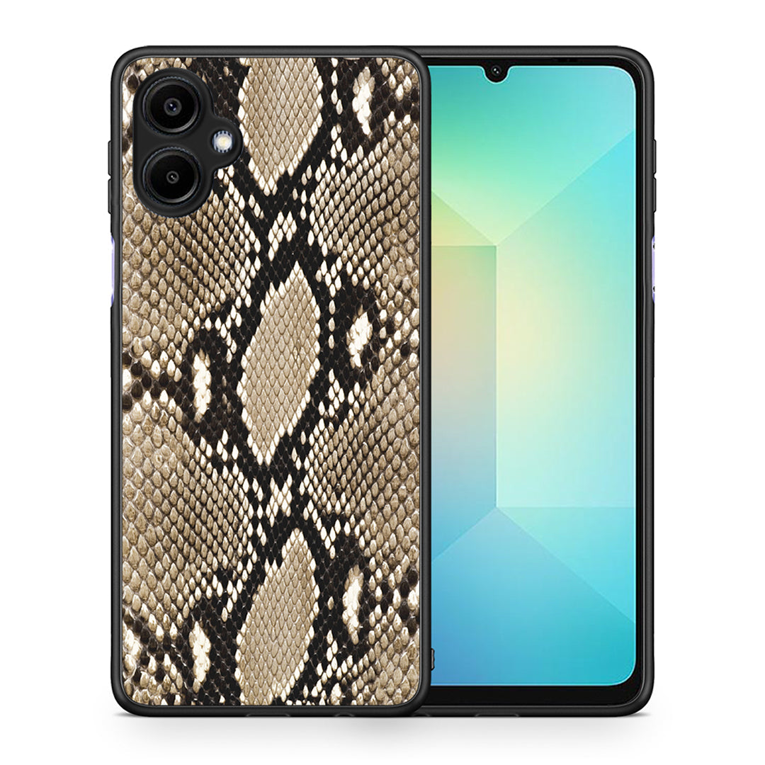 Θήκη Samsung Galaxy A06 Fashion Snake Animal από τη Smartfits με σχέδιο στο πίσω μέρος και μαύρο περίβλημα | Samsung Galaxy A06 Fashion Snake Animal case with colorful back and black bezels