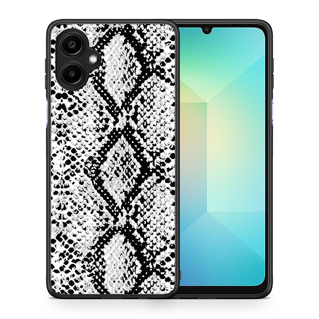 Θήκη Samsung Galaxy A06 White Snake Animal από τη Smartfits με σχέδιο στο πίσω μέρος και μαύρο περίβλημα | Samsung Galaxy A06 White Snake Animal case with colorful back and black bezels