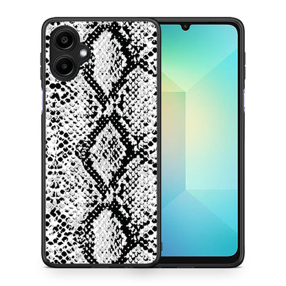 Θήκη Samsung Galaxy A06 White Snake Animal από τη Smartfits με σχέδιο στο πίσω μέρος και μαύρο περίβλημα | Samsung Galaxy A06 White Snake Animal case with colorful back and black bezels