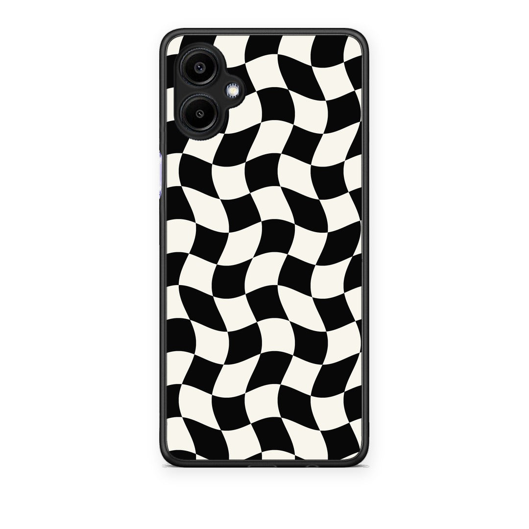Θήκη Samsung Galaxy A06 Black and Cream Wavy Checkerboard από τη Smartfits με σχέδιο στο πίσω μέρος και μαύρο περίβλημα | Samsung Galaxy A06 Black and Cream Wavy Checkerboard case with colorful back and black bezels