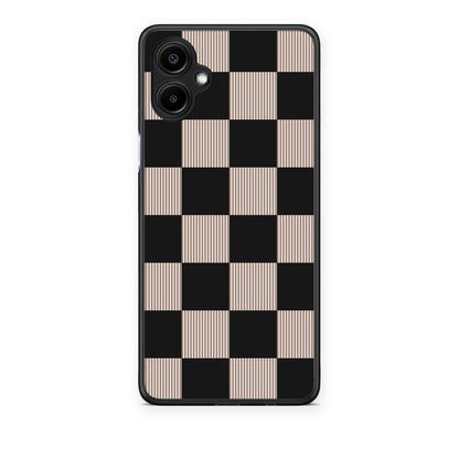 Θήκη Samsung Galaxy A06 Black and Taupe Striped Checks από τη Smartfits με σχέδιο στο πίσω μέρος και μαύρο περίβλημα | Samsung Galaxy A06 Black and Taupe Striped Checks case with colorful back and black bezels