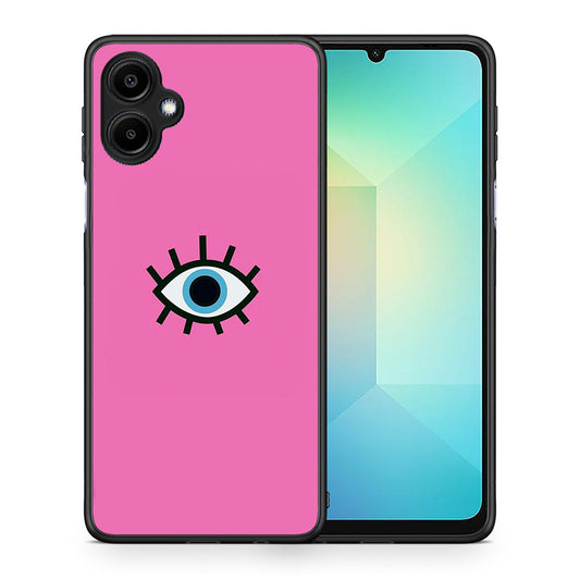Θήκη Samsung Galaxy A06 Blue Eye Pink από τη Smartfits με σχέδιο στο πίσω μέρος και μαύρο περίβλημα | Samsung Galaxy A06 Blue Eye Pink case with colorful back and black bezels