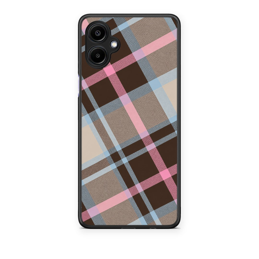 Θήκη Samsung Galaxy A06 Brown Pink and Blue Diagonal Plaid από τη Smartfits με σχέδιο στο πίσω μέρος και μαύρο περίβλημα | Samsung Galaxy A06 Brown Pink and Blue Diagonal Plaid case with colorful back and black bezels