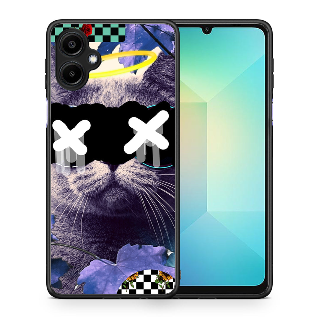 Θήκη Samsung Galaxy A06 Cat Collage από τη Smartfits με σχέδιο στο πίσω μέρος και μαύρο περίβλημα | Samsung Galaxy A06 Cat Collage case with colorful back and black bezels