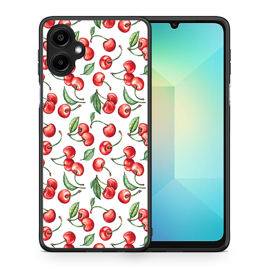 Θήκη Samsung Galaxy A06 Cherry Summer από τη Smartfits με σχέδιο στο πίσω μέρος και μαύρο περίβλημα | Samsung Galaxy A06 Cherry Summer case with colorful back and black bezels