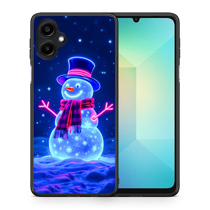 Θήκη Samsung Galaxy A06 Christmas Neon Snowman από τη Smartfits με σχέδιο στο πίσω μέρος και μαύρο περίβλημα | Samsung Galaxy A06 Christmas Neon Snowman case with colorful back and black bezels