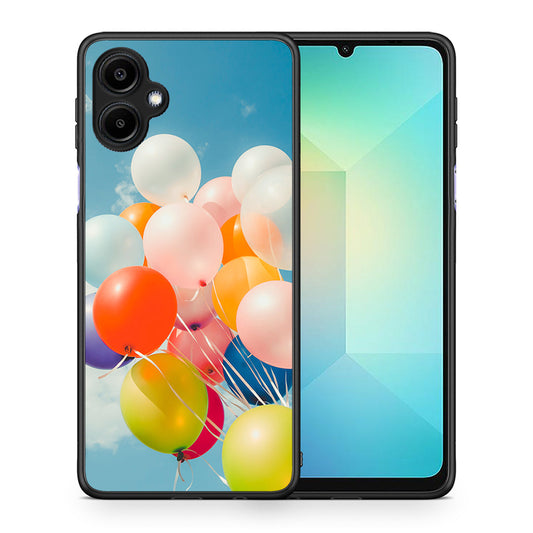 Θήκη Samsung Galaxy A06 Colorful Balloons από τη Smartfits με σχέδιο στο πίσω μέρος και μαύρο περίβλημα | Samsung Galaxy A06 Colorful Balloons case with colorful back and black bezels