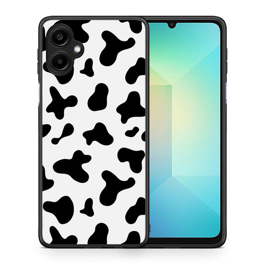 Θήκη Samsung Galaxy A06 Cow Print από τη Smartfits με σχέδιο στο πίσω μέρος και μαύρο περίβλημα | Samsung Galaxy A06 Cow Print case with colorful back and black bezels