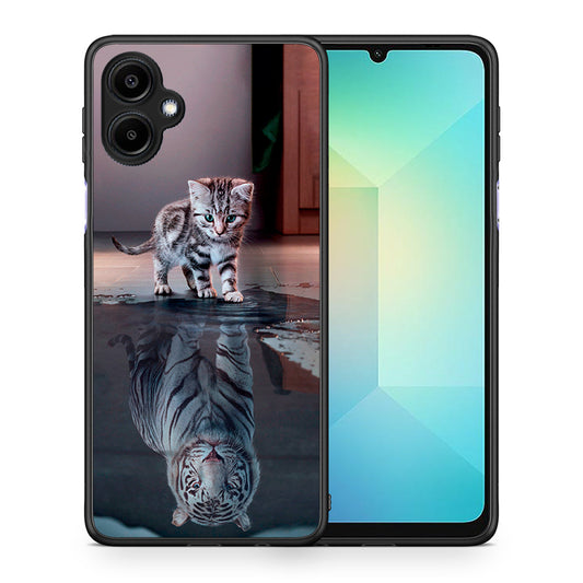 Θήκη Samsung Galaxy A06 Tiger Cute από τη Smartfits με σχέδιο στο πίσω μέρος και μαύρο περίβλημα | Samsung Galaxy A06 Tiger Cute case with colorful back and black bezels
