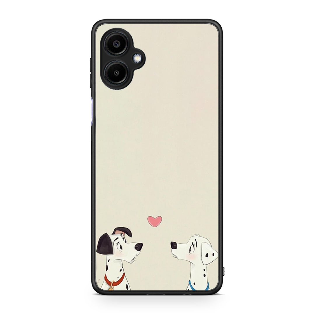 Samsung Galaxy A06 Dalmatians Love θήκη από τη Smartfits με σχέδιο στο πίσω μέρος και μαύρο περίβλημα | Smartphone case with colorful back and black bezels by Smartfits