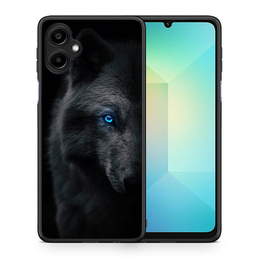 Θήκη Samsung Galaxy A06 Dark Wolf από τη Smartfits με σχέδιο στο πίσω μέρος και μαύρο περίβλημα | Samsung Galaxy A06 Dark Wolf case with colorful back and black bezels