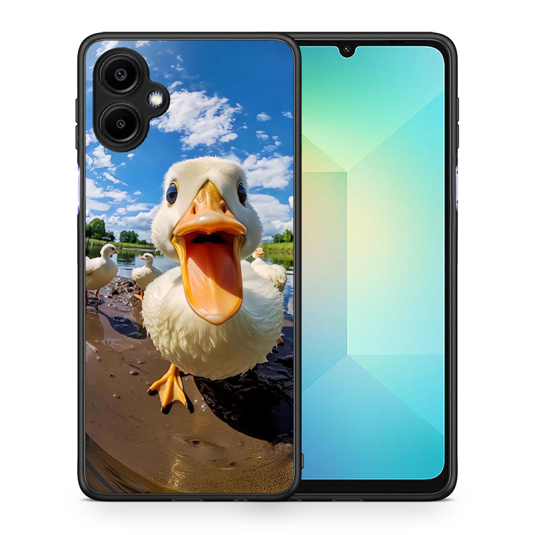 Θήκη Samsung Galaxy A06 Duck Face από τη Smartfits με σχέδιο στο πίσω μέρος και μαύρο περίβλημα | Samsung Galaxy A06 Duck Face case with colorful back and black bezels