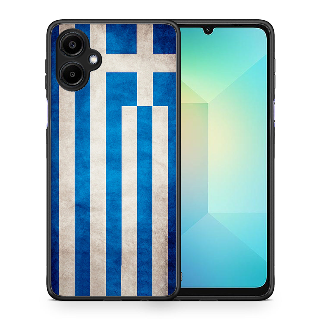 Θήκη Samsung Galaxy A06 Greek Flag από τη Smartfits με σχέδιο στο πίσω μέρος και μαύρο περίβλημα | Samsung Galaxy A06 Greek Flag case with colorful back and black bezels