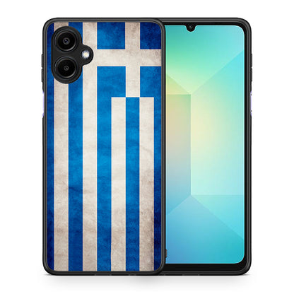 Θήκη Samsung Galaxy A06 Greek Flag από τη Smartfits με σχέδιο στο πίσω μέρος και μαύρο περίβλημα | Samsung Galaxy A06 Greek Flag case with colorful back and black bezels