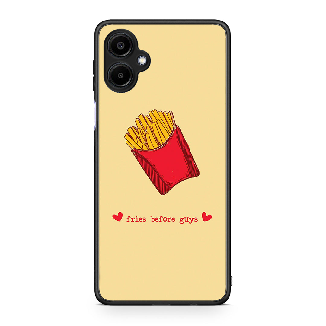Samsung Galaxy A06 Fries Before Guys Θήκη Αγίου Βαλεντίνου από τη Smartfits με σχέδιο στο πίσω μέρος και μαύρο περίβλημα | Smartphone case with colorful back and black bezels by Smartfits