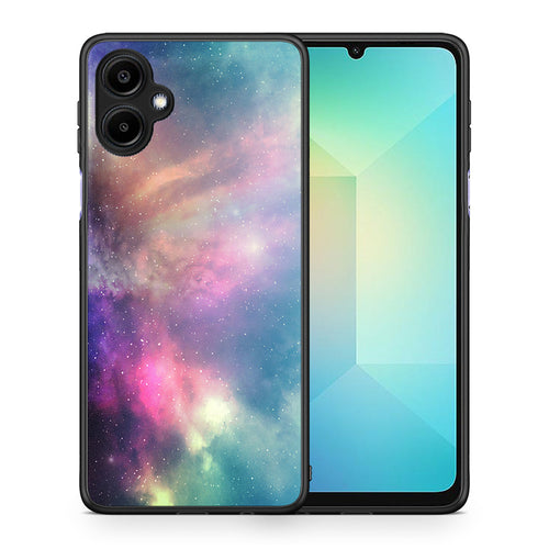 Θήκη Samsung Galaxy A06 Rainbow Galaxy από τη Smartfits με σχέδιο στο πίσω μέρος και μαύρο περίβλημα | Samsung Galaxy A06 Rainbow Galaxy case with colorful back and black bezels