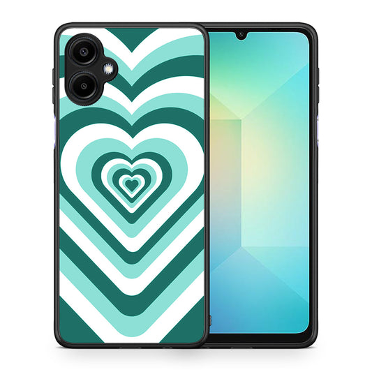 Θήκη Samsung Galaxy A06 Green Hearts από τη Smartfits με σχέδιο στο πίσω μέρος και μαύρο περίβλημα | Samsung Galaxy A06 Green Hearts case with colorful back and black bezels