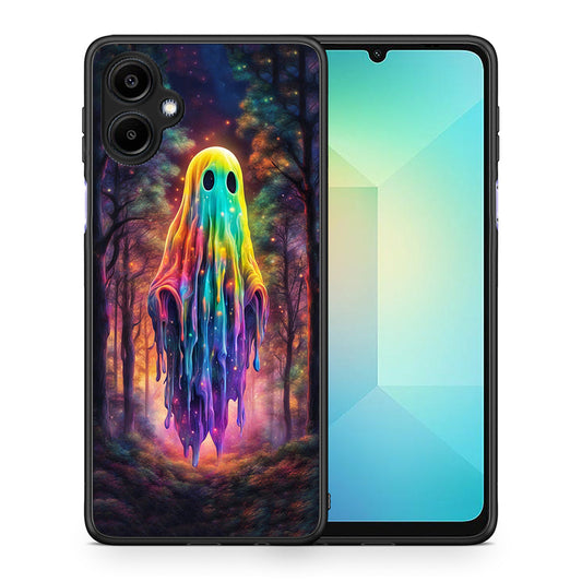 Θήκη Samsung Galaxy A06 Halloween Ghost από τη Smartfits με σχέδιο στο πίσω μέρος και μαύρο περίβλημα | Samsung Galaxy A06 Halloween Ghost case with colorful back and black bezels