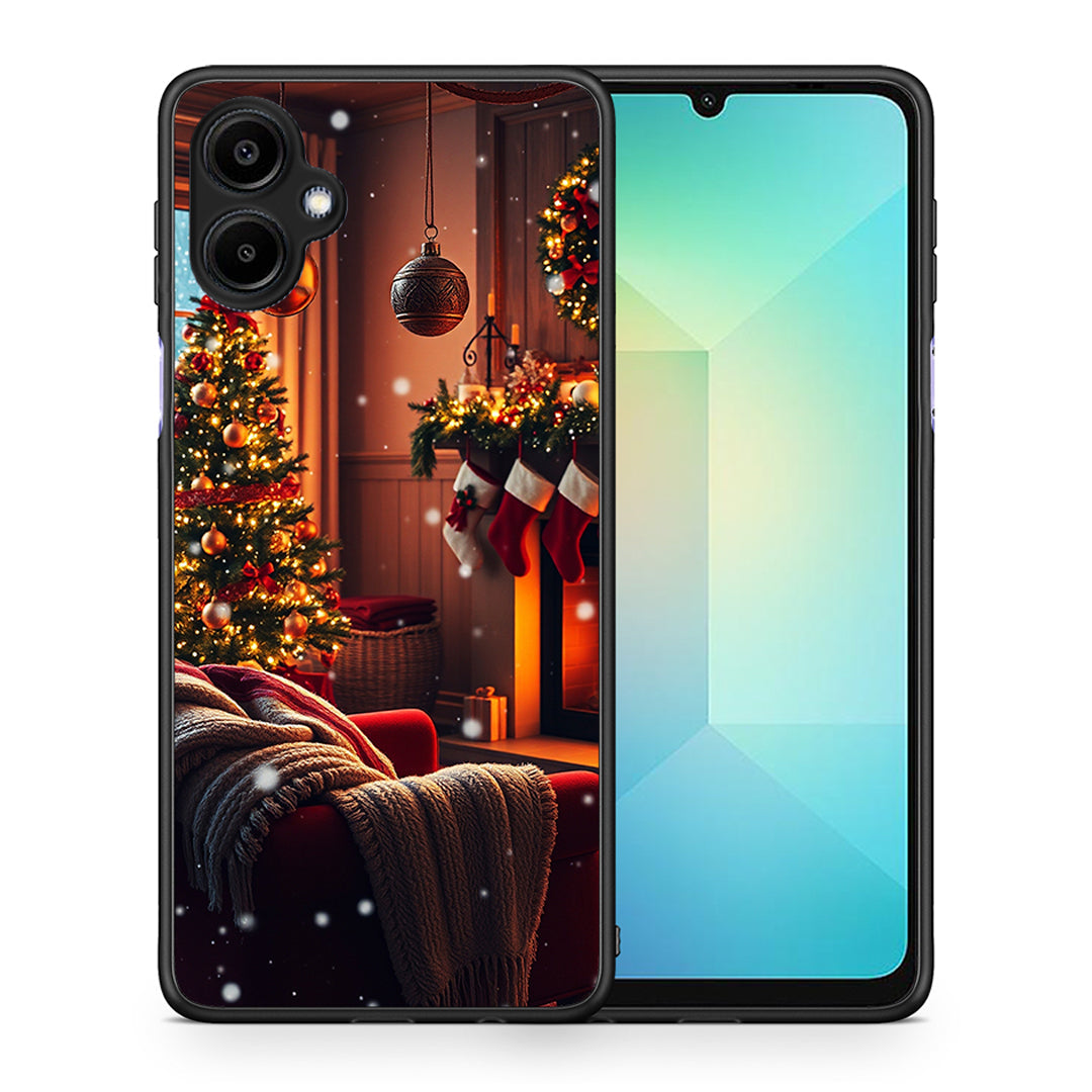 Θήκη Samsung Galaxy A06 Home For Christmas από τη Smartfits με σχέδιο στο πίσω μέρος και μαύρο περίβλημα | Samsung Galaxy A06 Home For Christmas case with colorful back and black bezels
