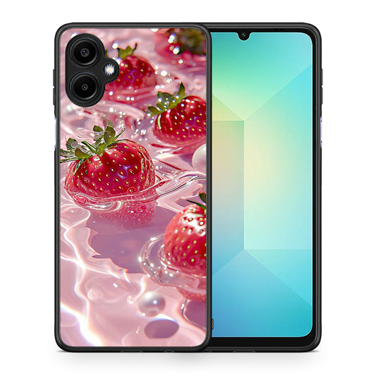 Θήκη Samsung Galaxy A06 Juicy Strawberries από τη Smartfits με σχέδιο στο πίσω μέρος και μαύρο περίβλημα | Samsung Galaxy A06 Juicy Strawberries case with colorful back and black bezels