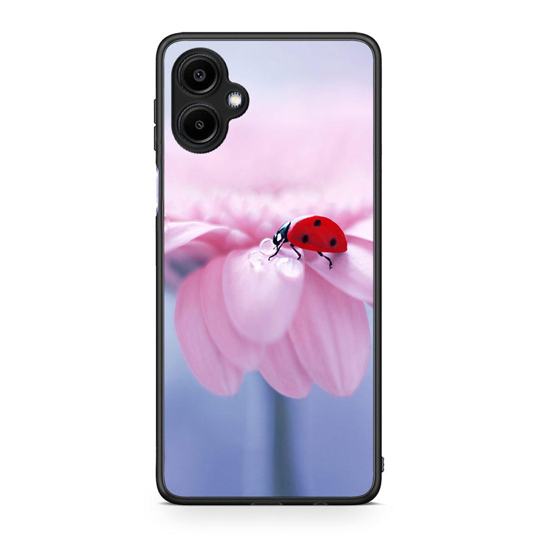 Samsung Galaxy A06 Ladybug Flower θήκη από τη Smartfits με σχέδιο στο πίσω μέρος και μαύρο περίβλημα | Smartphone case with colorful back and black bezels by Smartfits