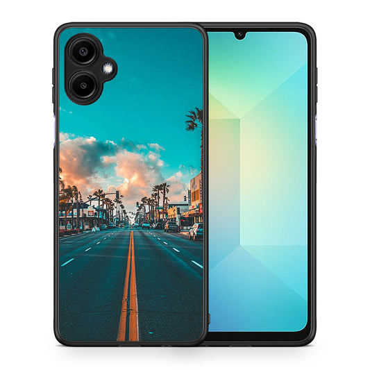 Θήκη Samsung Galaxy A06 City Landscape από τη Smartfits με σχέδιο στο πίσω μέρος και μαύρο περίβλημα | Samsung Galaxy A06 City Landscape case with colorful back and black bezels