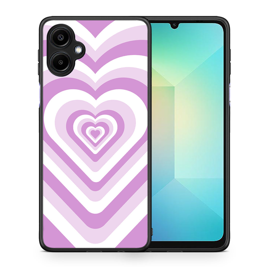Θήκη Samsung Galaxy A06 Lilac Hearts από τη Smartfits με σχέδιο στο πίσω μέρος και μαύρο περίβλημα | Samsung Galaxy A06 Lilac Hearts case with colorful back and black bezels