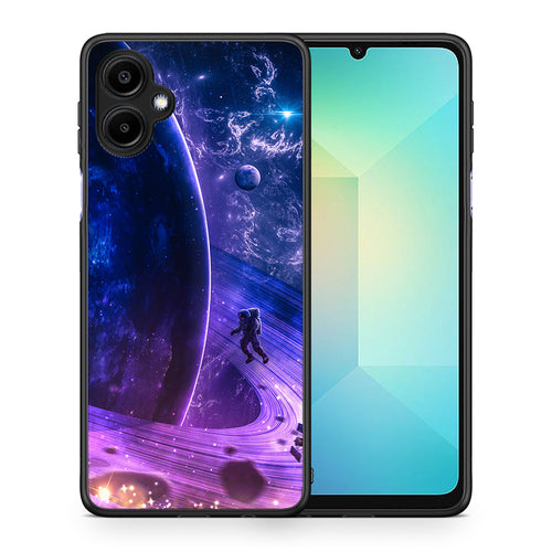 Θήκη Samsung Galaxy A06 Lost Astronaut από τη Smartfits με σχέδιο στο πίσω μέρος και μαύρο περίβλημα | Samsung Galaxy A06 Lost Astronaut case with colorful back and black bezels