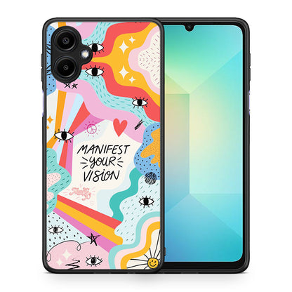 Θήκη Samsung Galaxy A06 Manifest Your Vision από τη Smartfits με σχέδιο στο πίσω μέρος και μαύρο περίβλημα | Samsung Galaxy A06 Manifest Your Vision case with colorful back and black bezels