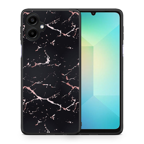 Θήκη Samsung Galaxy A06 Black Rosegold Marble από τη Smartfits με σχέδιο στο πίσω μέρος και μαύρο περίβλημα | Samsung Galaxy A06 Black Rosegold Marble case with colorful back and black bezels