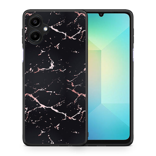 Θήκη Samsung Galaxy A06 Black Rosegold Marble από τη Smartfits με σχέδιο στο πίσω μέρος και μαύρο περίβλημα | Samsung Galaxy A06 Black Rosegold Marble case with colorful back and black bezels