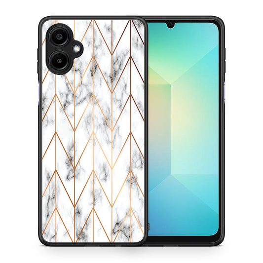 Θήκη Samsung Galaxy A06 Gold Geometric Marble από τη Smartfits με σχέδιο στο πίσω μέρος και μαύρο περίβλημα | Samsung Galaxy A06 Gold Geometric Marble case with colorful back and black bezels