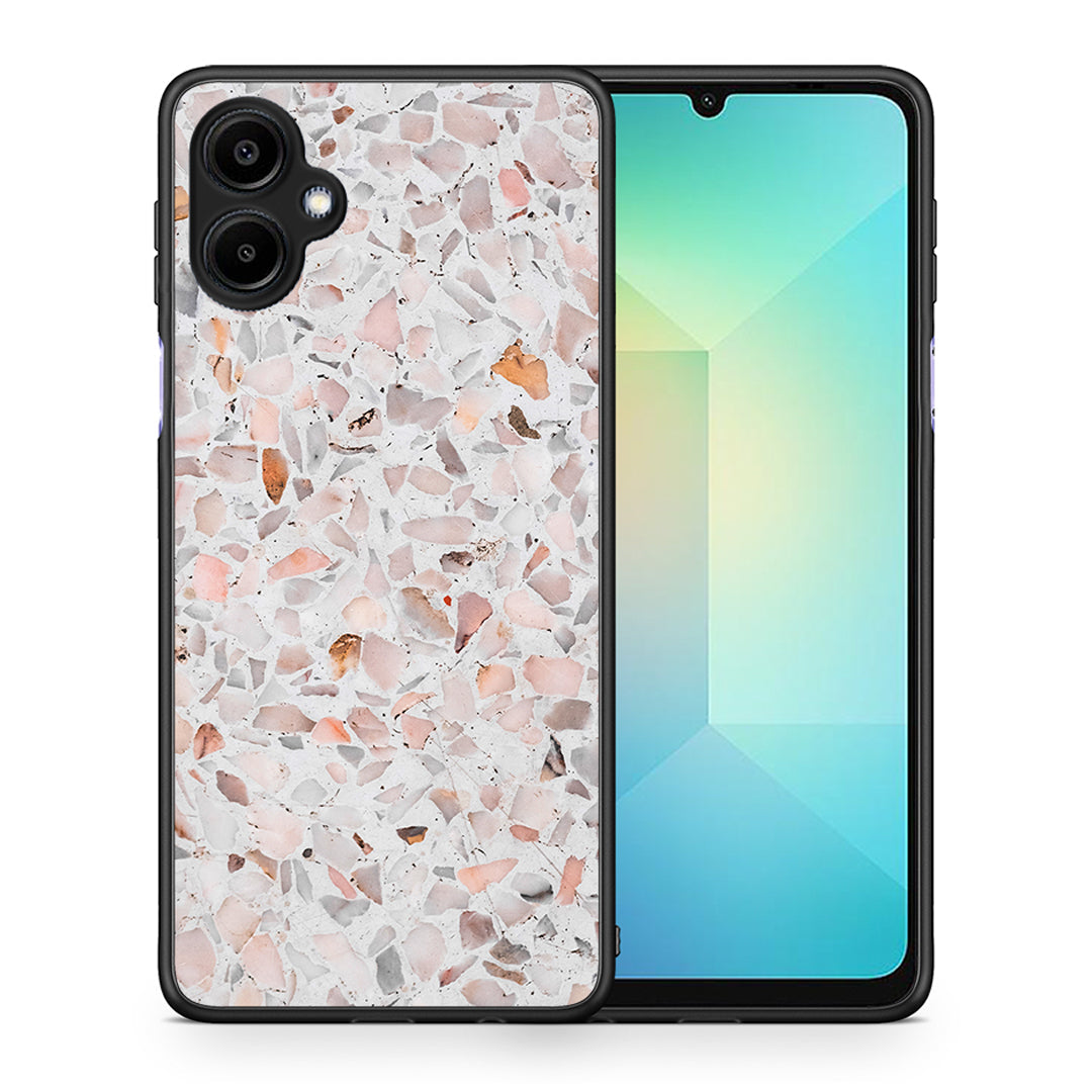 Θήκη Samsung Galaxy A06 Marble Terrazzo από τη Smartfits με σχέδιο στο πίσω μέρος και μαύρο περίβλημα | Samsung Galaxy A06 Marble Terrazzo case with colorful back and black bezels