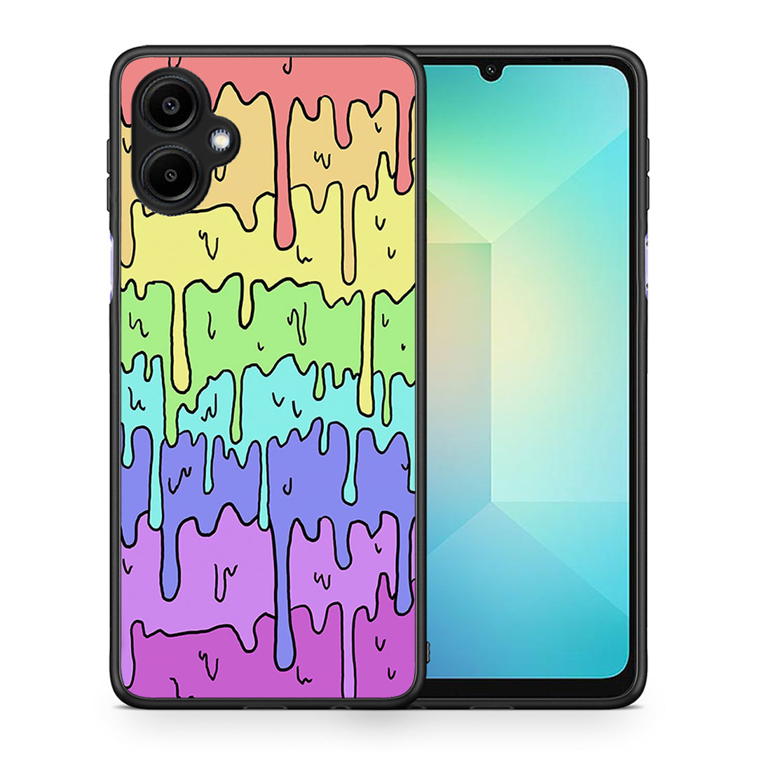 Θήκη Samsung Galaxy A06 Melting Rainbow από τη Smartfits με σχέδιο στο πίσω μέρος και μαύρο περίβλημα | Samsung Galaxy A06 Melting Rainbow case with colorful back and black bezels