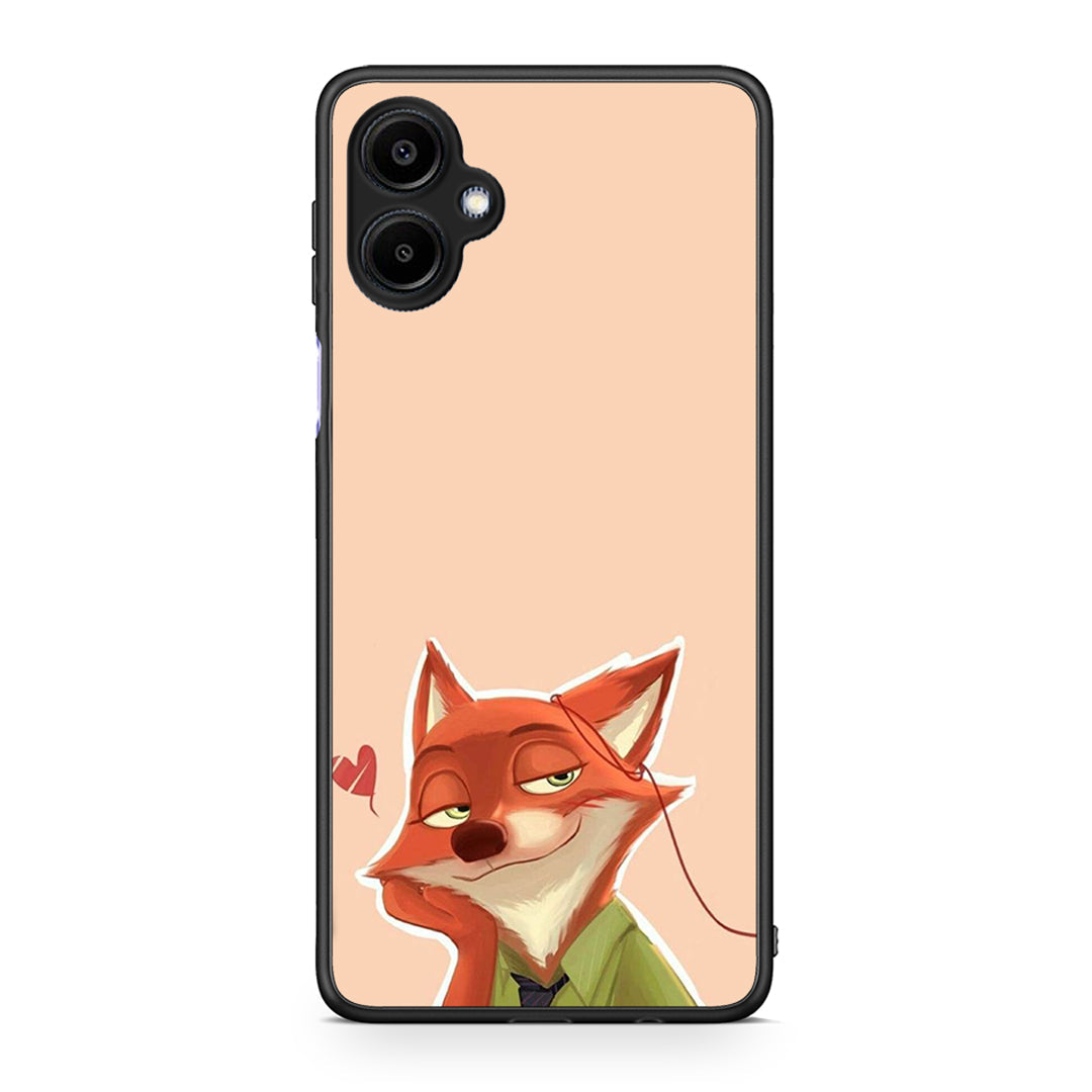Samsung Galaxy A06 Nick Wilde And Judy Hopps Love 1 θήκη από τη Smartfits με σχέδιο στο πίσω μέρος και μαύρο περίβλημα | Smartphone case with colorful back and black bezels by Smartfits