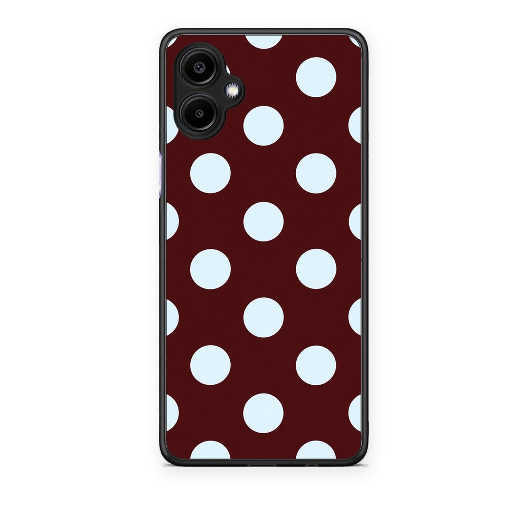 Θήκη Samsung Galaxy A06 Pale Blue Large Polka Dots on Burgundy από τη Smartfits με σχέδιο στο πίσω μέρος και μαύρο περίβλημα | Samsung Galaxy A06 Pale Blue Large Polka Dots on Burgundy case with colorful back and black bezels